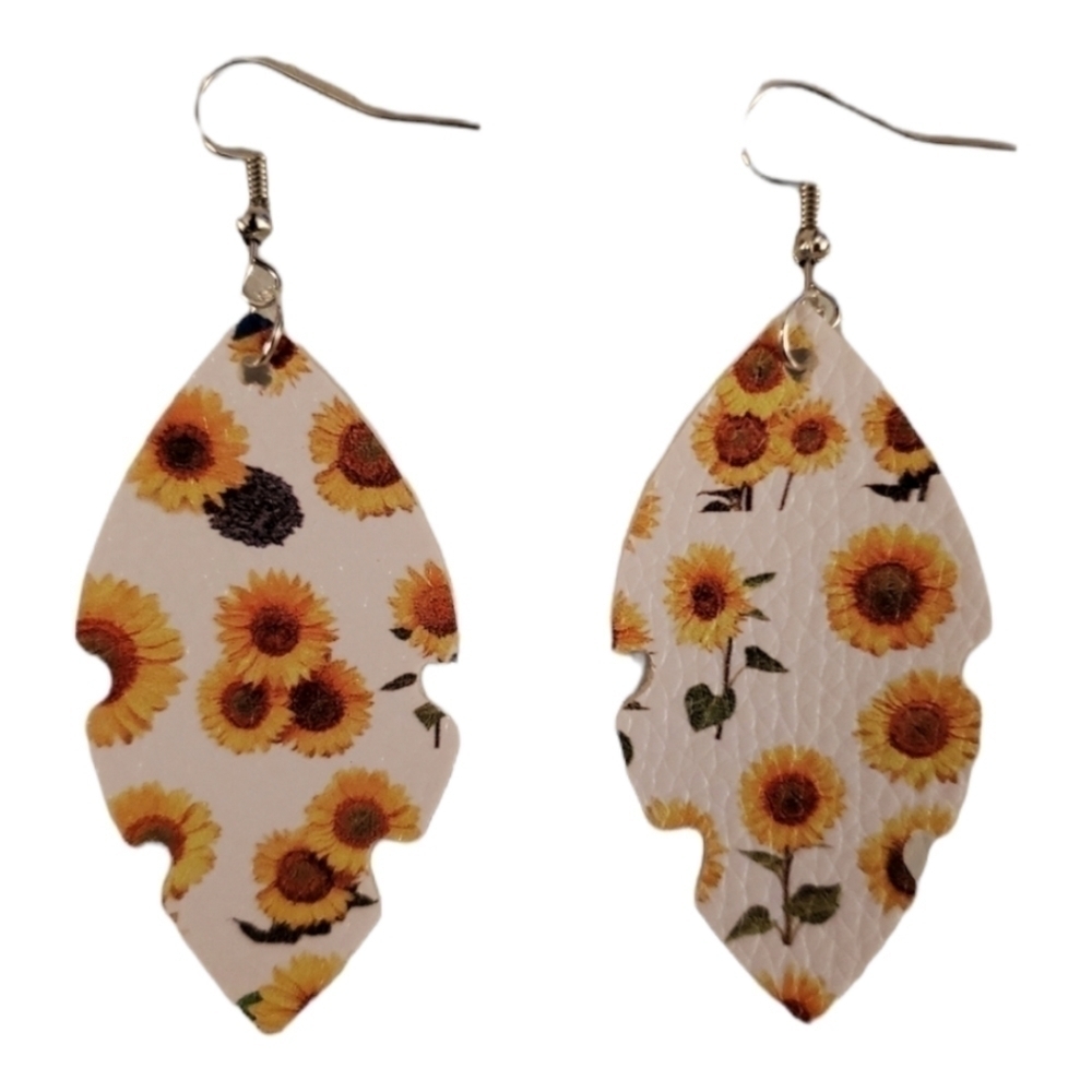 SUNFLOWER feather shaped faux leather earrings